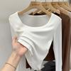 Camiseta Manga Longa Europeia Feminina 2023 Novo Vestido de Primavera Slim Fit Emagrecedor Top Curto Gola Redonda Camisa Básica Camiseta Interna Feminina