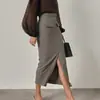 Saia de Design Transfronteiriço da Amazon Outono e Inverno 2025 Nova Saia Elegante Feminina de Cintura Alta com Fenda Frontal no Quadril