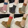 Meias listradas color block, meias femininas de algodão puro para primavera e outono, estilo coreano moderno, meias de bolha de outono, perfeitas com sandálias Birkenstock