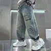 Calça Jeans Masculina Primavera e Outono 2025 Nova Infantil Outono Estilo Coreano Casual Reta Solta Versátil Calça de Outono