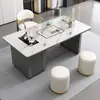 Conjunto Moderno Minimalista de Mesa de Chá e Cadeiras de Ardósia, Mesa de Chá Pequena de Luxo Leve para Varanda e Escritório, Mesa de Chá de Pedra com Chaleira Integrada
