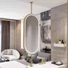 Espejo de Baño Ovalado de Lujo Ligero para Hotel y B&B con Barra, Nuevo Modelo 2025 Espejo Colgante para Lavabo con Luz