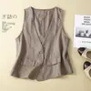 Elegante Chaleco Blazer de Cuello en V con Bolsillo Falso Chaqueta Ropa de Abrigo de Algodón y Lino Versátil para Capas Verano Nuevo Delgado Moda para Mujer