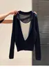Fábrica de Suéteres Fuente Dalan Otoño/Invierno Estilo de Nicho Suéter de Punto para Mujer con Cuello Solapa y Diseño Falso de Dos Piezas, Top Versátil y Adelgazante