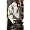 Moletom Branco e Cinza com Zíper Meio e Gola Alta para Homem, Jaqueta Desconstruída Estilo Americano High Street de Outono, Moletom Pesado Rígido de Marca Tendência