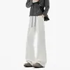 Calça moletom casual masculina com cós color block retrô americano, estilosa e descolada, modelagem solta, calças de perna reta levemente alargada com perna curva