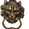 Manija de Puerta Retro Cabeza de León Estilo Chino, Aleación de Zinc Engrosada, Anillo de Tirar Dorado, Manija Decorativa para Puerta de Patio y Casa de Huéspedes