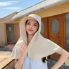 Sombrero de Protección Solar de Verano para Mujer, Ala Ancha, Sombrero Chal con Sombrilla Anti-UV, Protección para el Cuello al Aire Libre, Cubre Rostro, Sombrero Chal de Pescador, Estilo Coreano