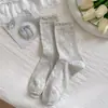 Calcetines de Algodón con Borde Ondulado y Patrón de Diamantes Huecos, Verano Delgados Transpirables Estilo Ballet Lolita JK Mary Jane Serie Miu Calcetines Cortos