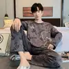 Pijama Novo Outono e Primavera Masculino Pulôver Manga Longa Solto Casual Coreano Esportivo Roupa de Casa Terno