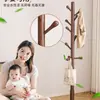 Perchero de Madera Maciza de Pie para Dormitorio, Perchero Vertical para Ropa de Hogar, Barra para Colgar Ropa, Estante Simple de Almacenamiento para Interiores con Bolsa