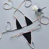 Ropa interior sexy transfronteriza conjunto de lencería tanga de cintura baja bikini de tres puntos para mujer divertido con cuello halter V013