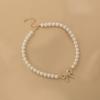 Collar de perlas con lazo de flores para mujer, ligero y lujoso, con cadena de clavícula exquisita, estilo delicado, joyería elegante de verano.