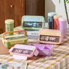 Caja de Almuerzo Estudiantil de PP Caja de Almuerzo Sellada para Ensalada Caja de Almuerzo Portátil Compartimentada de Dibujos Animados para Niños Juego de Taza de Agua
