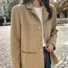 Chaqueta de ante de manga larga, holgada, de longitud media, casual y a la moda, de alta calidad para mujer, de Dongdaemun, Corea