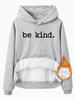 Suéter feminino transfronteiriço Be Kind com estampa de comércio exterior, moda casual, suéter feminino com capuz e manga comprida com forro de lã