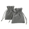 ¡Guau, Bolsa para Joyería de Terciopelo Gris, Bolsa Sencilla de Color Único para Accesorios, Empaque de Regalo, Cierre de Cordón, Bolsa Pequeña de Tela Afelpada