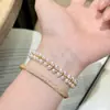 Pulsera de Perlas Redondas Shijia Blanco Cálido con Doble Capa y Cuentas Pequeñas Doradas Envueltas para Mujer, Exquisito Regalo Versátil Estilo Chanel con un Sentido de Elegancia