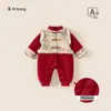 Bonsun Ropa de Año Nuevo de Invierno Ropa Engrosada para Recién Nacidos Estilo Chino Borla Mono para Niño Borde Deshilachado Mono para Bebé Niño
