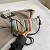Moda de Verano Bolso Tejido de Paja con Rayas Arcoíris para Mujer 2026 Nuevo Estilo Coreano Elegante Bolso Dumpling Bolso Cruzado de Playa