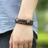 Fábrica de joyería punk, venta directa de pulseras de cuero al por mayor, pulsera de piel de vaca retro, joyería punk de hip hop