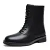 Botas masculinas de outono e inverno de cano alto com sola grossa para aumentar a altura, botins estilo britânico, botas casuais para motociclista, botas Martin com zíper lateral e cadarço