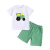 Transfronterizo Bebé Niños Hogar Lindo Coche Bordado Camiseta de Manga Corta Traje de Pantalones Cortos a Cuadros Conjunto de Dos Piezas