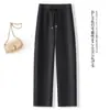Pantalones de Banana de Lana Off-White para Mujer 2025 Nuevos Holgados Caídos Pantalones de Guadaña Invierno Forrados de Polar Casual Pantalones Harem