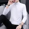 Camiseta Masculina Gola Alta Outono e Inverno Cor Sólida Manga Longa Camisa Base Gola Alta Slim Fit All-match Forro