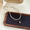 Collar de Perlas de Doble Capa con Circonita Galvanizado en Oro Real de 18 Quilates, Cadena de Suéter de Lujo Ligero de Nicho, Collar de Moda Retro Francés para Mujer