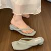 Chanclas plateadas de tacón grueso para mujer, verano 2025, nueva moda, estilo francés, sandalias pequeñas, chanclas