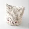 Gorro de Punto con Orejas de Gato de Color Sólido Bordado de Gatito de Dibujos Animados para Mujer, Sencillo y Versátil, Dulce y Lindo, Gorro de Lana Cálido para Proteger las Orejas