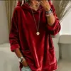 2026 Ropa de mujer europea y americana sitio independiente de Amazon sudadera con capucha de terciopelo con bolsillos, longitud media, holgada, top de manga larga