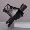 Guantes de cuero para hombre de otoño e invierno, de PU, con pantalla táctil, impermeables, resistentes al viento, cálidos, con forro polar para adultos, para conducir al aire libre.