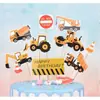 Veículo de Engenharia de Guindaste Grande Influenciador Trator Amarelo Escavadeira Decoração de Bolo de Aniversário para Meninos Crianças Ornamento
