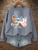 Sudadera Impresa de Boleto de Viaje a París Y2K Holgada Otoño Jersey Casual Ropa de Felpa Cuello Redondo Comodidad para Mujer