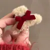 Pinza para el Pelo de Peluche con Lazo Rojo para Mujer, Pinza Pequeña Linda para Otoño e Invierno, Pinza para Flequillo Lateral, Pinza de Tiburón 2025 para Cabello Suelto