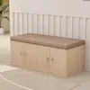Hall de entrada moderno minimalista de troncos con puerta, banco para quitarse los zapatos con almacenamiento acolchado suave, pasillo de sala de baile, área de descanso, taburete de sofá de madera maciza