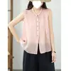 Sudeste Asiático Primavera e Verão Tamanho Plus Soltinho Casual Artístico Retrô Sem Mangas Cor Sólida Camisas Tops Atacado Transfronteiriço