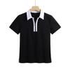 Liquidación Ropa de Verano Estilo Nuevo Bloque de Color Cremallera Camisa Polo Algodón Cómodo Versátil Estilo Coreano Corte Delgado Camiseta para Mujer 148