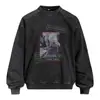 Sudadera con Capucha Floral Lavada Vintage Estampado de Letras de Personajes Creativos para Hombre Primavera/Otoño Casual Tendencia Marca Lavada Cuello Redondo