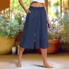 Calças cropped casuais de primavera e outono do Sudeste Asiático, plus size, folgadas, com pregas, cintura elástica, bolsos, perna larga, para comércio exterior