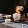 Tetera de porcelana blanca con tres tazas, juego de té de viaje, gran capacidad, adecuado como regalo para eventos de empresa y reuniones anuales de negocios