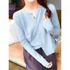 Novo cardigã de tricô cinza para mulheres, peça de outer wear de outono com design estiloso, suéter fino de manga longa para o início do outono