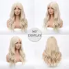 Peluca europea y americana de estilo transfronterizo, color dorado claro, larga y rizada para mujer, hecha de fibra de alta temperatura, voluminosa de forma natural, cobertura completa de la cabeza, se puede peinar en rizos ondulados