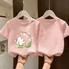 Camiseta de Algodón Puro de Manga Corta para Niña, Estilo Nuevo de Verano, Top Delgado con Estampado y Cuello Redondo, Camiseta Básica Versátil para Niños, Amigable con la Piel
