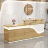 Mostrador de recepción de empresa moderno y sencillo, mostrador de recepción de salón de belleza, tienda de ropa, cajero, barra de esquina, luz luminosa con mostrador