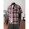 Camisa de Manga Corta a Cuadros para Hombre Top Transfronterizo 26 Verano Nuevo Estilo Americano Juvenil Camisa de Manga Corta Chaqueta Holgada para Hombre