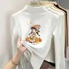 Camada de base de fleece escovado da moda para meninas, outono e inverno, para crianças mais velhas, com estampas de desenhos animados fofas, top quente de manga comprida