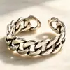 Anillo Vintage Estilo Coreano de Plata de Ley 925 para Mujer, Elegante y Sencillo Diseño de Cadena Trenzada, Anillo Abierto Liso para el Dedo Índice
